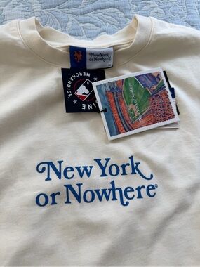 New York or Nowhere Cream Short Sleeve Tee with Blue Logo